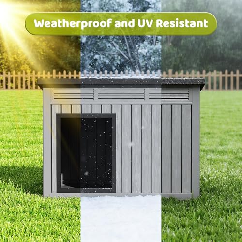 Bifanuo Outdoor Indoor Dog House for Small to Medium Dogs - Waterproof Design, Detachable Roof & Easy Assembly and Cleanup (Classic Grey, 32.1" L × 25.1" W × 24" H)