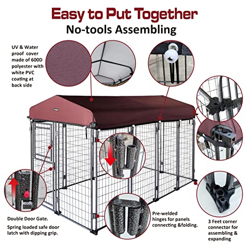 My Pet Companion 8'*4'*5' Dog Kennel Outdoor with Roof Cover for Large Dogs Heavy Duty Dog Fence Welded Wire Catio Retriever Dog Playpen