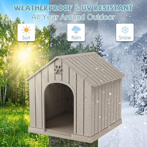 EFU Large Dog House Outdoor Indoor, Waterproof Dog House with Air Vents and Elevated Floor, Weatherproof Dog Kennel for Small - Large Dogs, Durable Pet Shelter for Patio Yard Porch, Grey