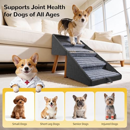 Dog Stairs for Small Dogs 17" H 2-in-1 Foldable
