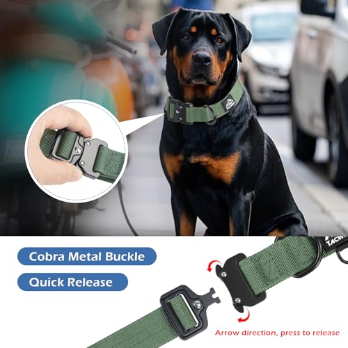 Tacwild Dog Collar for Large Dogs - Adjustable, Chew Proof Nylon Collar with Metal Quick Release Buckle and D-Ring for Dog Tags (Dark Green, L)