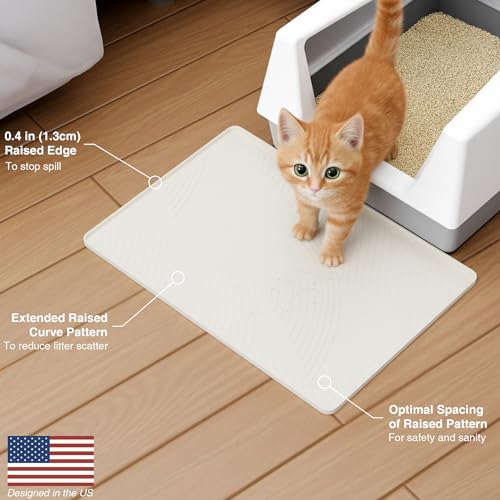 BANLYEO Cat Litter Box Mat - SM Small Medium Size 24 x 17 in, Water Proof, Kitty Litter Trapping Mat, Easy to Clean, Scatter Control, Odorless, Pet Supplies for Indoor Cats, Warm Beige