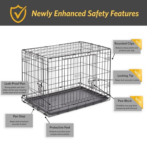 Midwest Homes for Pets 30-Inch New World Crate for Medium Breeds, 21-40 lbs, Double Door Folding Dog Crate, Leak-Proof Tray & Secure Latches, Portable, Durable & Easy to Assemble
