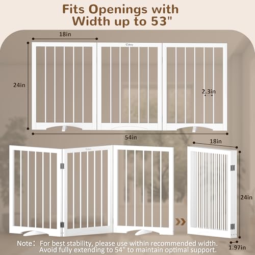Cideny Free Standing Dog Gate Indoor, Foldable Dog Gate for Doorways Stairs Hallways, 3-Panel Freestanding Pet Gate with Support Feet for Stability, Folding Puppy Gate Easy to Move, Doggy Gate 54"x24"