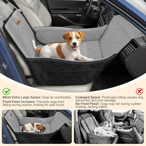 Tivray Elevated Dog Car Seat, Dog Booster Car Seats for Small & Medium Breeds Up to 35lbs, Fully Detachable and Washable, Soft Foam Pet Carseat with 2 Storage Pockets & 3 Safety Belts, Black & Gray