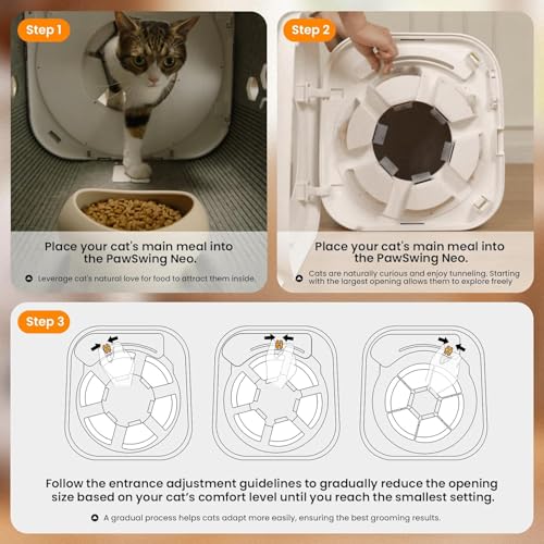 PawSwing Cat Self Groomer Neo with 360° Skin Friendly Brush Self Cleaning Automatic Fur Collection Grooming House for Hairball Control and Shedding Relief Autocomb Cat Auto Grooming Box for All Cats