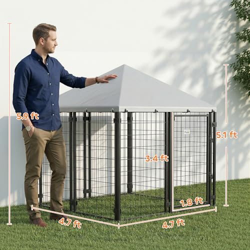 PawHut 4.7' x 4.7' x 5.1' Outdoor Dog Kennel, Welded Wire Dog Kennel Outside Run with Waterproof & UV Resistant Cover, for S&M Breeds, Chickens, Ducks, Silver