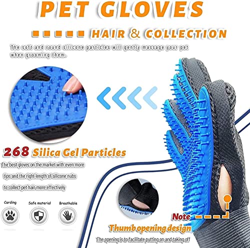 STARROAD-TIM Pet Grooming Glove Hair Remover Brush Gentle Deshedding Efficient Pet Mitt Pet Massage Gloves Left & Right Hand Draw Dogs Cats Horses Long Short Fur (1Pair Left & Right Hand (Blue))