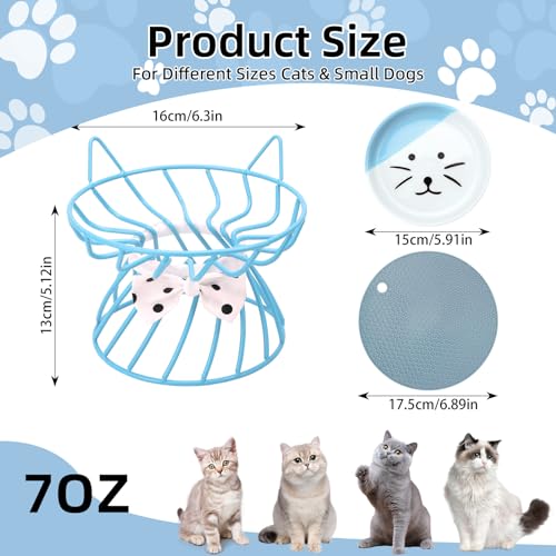 Raised Cat Food Bowl - Elevated Feeder Stand with Shallow Ceramic Dish, Whisker-Friendly No-Spill Water Bowl