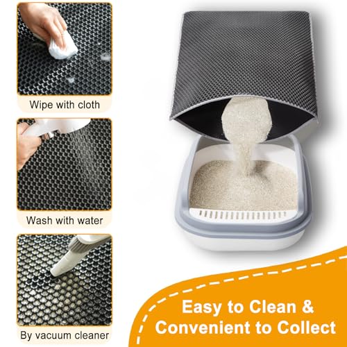 Cat Litter Mat Litter Trapping Mat,Cat Litter Box Mat for Floor 32"x22", 2 Layer Llitterbox Mats for Pet kitty,Litter Rug Catcher,Waterproof Urine Proof, Clean Easily, Collapsable, Medium
