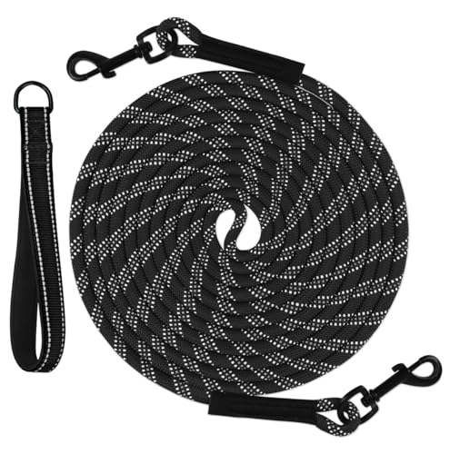 Taglory Long Dog Leash with Removable Padded Handle Tie Out, 15/30/50/66FT Heavy Duty Training Leash with 2 Swivel Hooks for Large Medium Small Dogs Camping, Hiking, Walking, Backyard, Black, 30FT