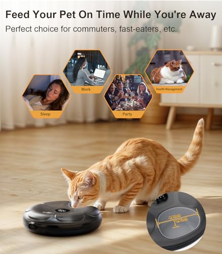 Casfuy Automatic Cat Feeder Cordless - Automatic Cat Food Dispenser for Wet Moist Food with 4 Ice Packs Rechargeable Auto Feeder for Cats Small Dogs with Programmable Timer Low Battery Indicator