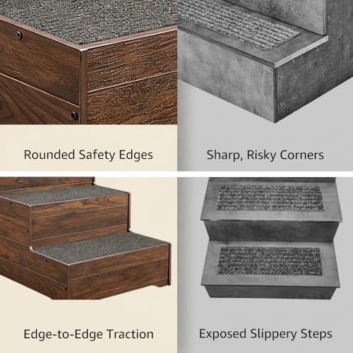 beeNbkks Dog Stairs Furniture, Extra Wide Wooden Pet Steps for Medium Large Dogs and Cats, Non-Slip Pet Ladder for Elderly Injured Pets Short Legged Puppy to Reach Couch Sofa High Bed Windowsill