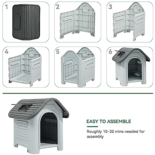YITAHOME 34.3'' Dog House, Weather Resistant Dog Bed House with Adjustable Skylight and Elevated Base, Outdoor Indoor Pet House for Small, Medium Dogs (34.3''L*28.3''W*29.5''H)