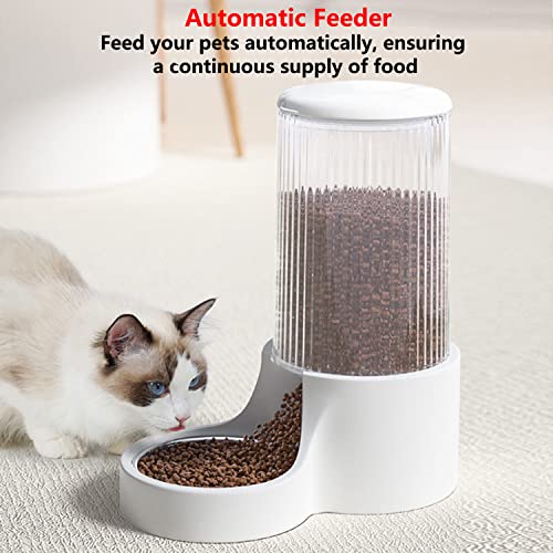 Makikuser Automatic Cat Feeder, 3.8L Large Gravity Cat Food Dispenser with Detachable Top Lid, Visible Bottle and Stainless Steel Bowl for Pets (White)