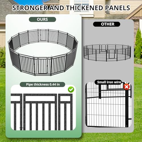 Petorldog Dog Fence Outdoor Indoor, 40" Inch Height 16 Panels Dog Playpen for Large/Medium/Small Dogs Metal Dog Pen for Yard Camping and RV | Black-Silver