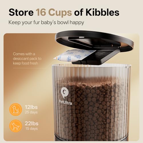 PETULTRA Automatic Cat Feeder WiFi- 5Ghz Cat Food Dispenser with APP Remote Control- Auto Pet Feeder for Small Dog Indoor- Easy to Set Up and Clean- Dual Power with Desiccant Bag Keep Fresh