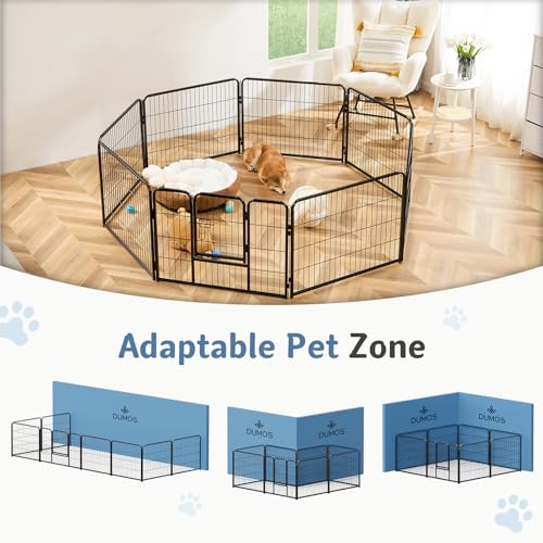 DUMOS Dog Playpen Indoor, Metal 32 Inch 8 Panels Foldable Pet Fence with Door, Outdoor Small Medium Large Dog Puppy Portable Exercise Play Pen for RV Camping, Trips, Play Yard
