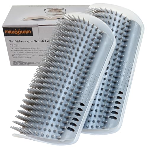 Miwoowim Extended (6.1") 2 Pack Self Grooming Cat Brush - Wall Corner Scratcher with Massage Combs for Long and Short Fur Cats, Kittens (Grey)