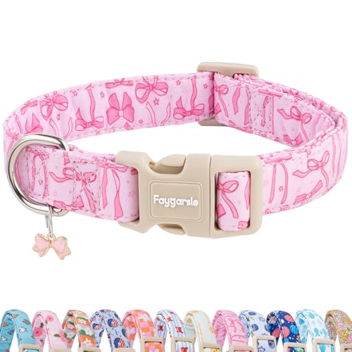 Faygarsle Cute Pink Bow Pattern Dog Collar for Summer Spring Design for Small Medium Large Dogs, M