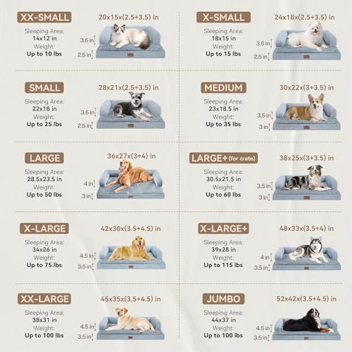 Large Dog Bed Orthopedic Washable - Beds Bolster - Medium XL XLarge Big Dogs - Memory Foam Couch Sofa - Waterproof with Removable Cover