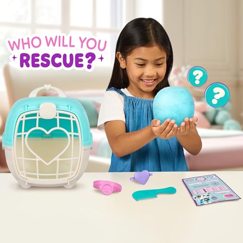 SCRUFFALUVS Blue Surprise Pet, Mystery Plush Toys, Stuffed Animals, Wash to Reveal 1 of 3 Rescue Surprise Toy Pets: Puppy, Bunny, or Kitty - Includes 8.7" Deluxe Carrier - Styles May Vary