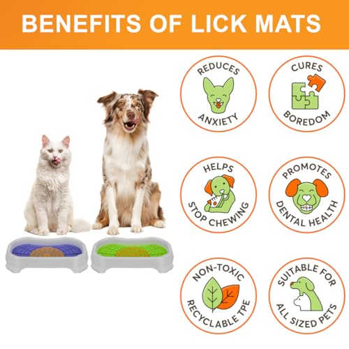 Neater Pets Neat-LIK Dog Lick Mat w/Mess-Proof Tray, Lick Mat for Dogs, Cats, Puppy, Reduces Anxiety & Boredom, Peanut Butter Slow Feeder, Interactive Treat Licking Pad (Purple & Green/Vanilla Bean)