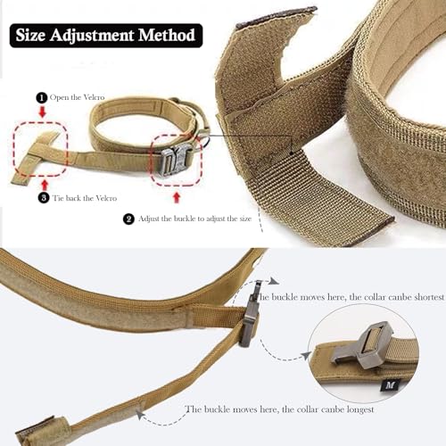 Xqpetlihai Tactical Dog Collar Adjustable Military Nylon Dog Collar with Control Handle and Heavy Duty Metal Buckle for Medium and Large Dogs (Brown,L)