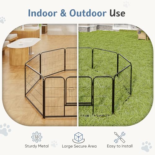 DUMOS Dog Playpen Indoor, Metal 32 Inch 8 Panels Foldable Pet Fence with Door, Outdoor Small Medium Large Dog Puppy Portable Exercise Play Pen for RV Camping, Trips, Play Yard