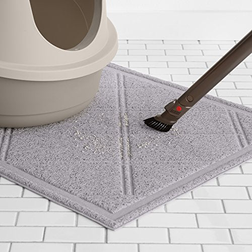 Amazon Basics Less-Mess Litter Trapping Cat Litter Box Mat, Soft on Kitty Paws, Waterproof, Scatter Control, 24" x 35", Grey