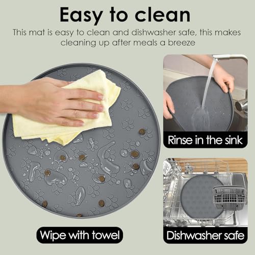 AVYDIIF Pet Feeding Mats for Food and Water, Waterproof Anti-Slip Placemats for Dog Cat Bowl, 1 Pack Silicone Pet Food Mat, Dishwasher Safe 10.9 × 10.9 (1 Pack, Grey)