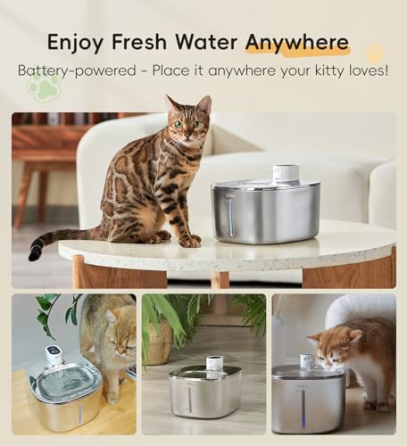 Cat Water Fountain Stainless Steel, 138fl.oz / 4.1L Cat Fountain, Pet Water Dispenser Cordless for Cats & Dogs Indoor