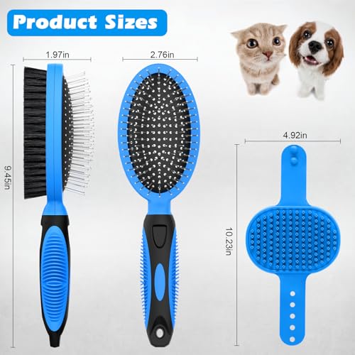 2PCS Pet Grooming Tools - Double-Sided Brush for Shedding and Bathing, Suitable for Short/Long Haired Dogs Cats and Horses, Deshedding Dog Brush, Mane & Tail Combs for Horses - Pet Supplies (Blue)