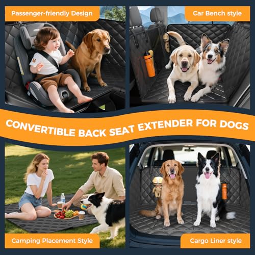 Eamefia Dog Car Seat Cover for Back Seat, Hard Bottom Back Seat Extender for Dogs - Supports 400lbs, Scratch Resistant, Anti Slip Portable Dog Hammock, Suitable for F150, SUVs and Trucks Black