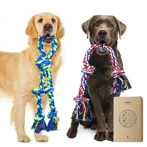 Feeko Heavy Duty Dog Rope Toys for Large Breed Aggressive Chewers, 2 Pack Indestructible Teeth Cleaning Tug of War Toy
