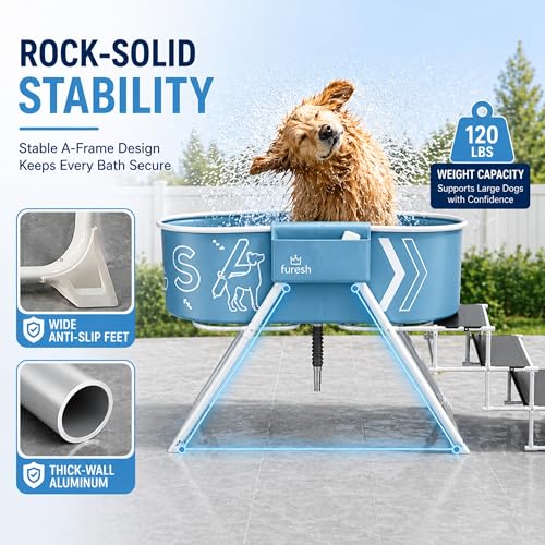 Furesh Big Dipper Dog Bath Tub with Stairs, Elevated Portable Foldable Wash Station with Steps for Bathing, Shower and Grooming, Indoor, Outdoor, for Medium to Large Size Dogs