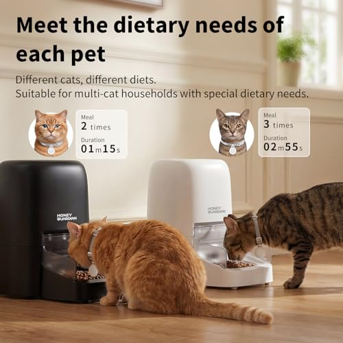 HoneyGuaridan RFID Automatic Cat Feeder with Collar Tag-Activated Personalized Meal, 4.6L 5G WiFi APP Control Cat Food Dispenser with Diet Tracking and Anti-theft for Multi Pet Home and Different Diet