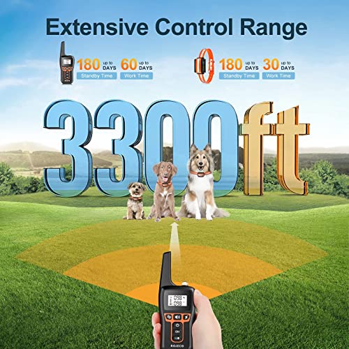 ROJECO Dog Training Collar with 3300FT Remote,IPX7 Waterproof Rechargeable Shock Collar for Large Medium Small Dogs,3 Safe Training Modes with Beep,Vibration and Shock,Adjustable Electronic Dog Collar