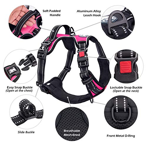 PoyPet No Pull Dog Harness, No Choke Front Lead Dog Reflective Harness, Adjustable Soft Padded Pet Vest with Easy Control Handle for Small to Large Dogs(Pink, Medium)