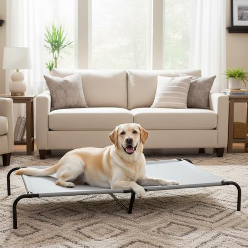 Amazon Basics Cooling Breathable Elevated Pet Bed with Metal Frame for Large Dogs, X-Large (60.1 x 37.1 x 8.9 Inches), Grey, 1 Count
