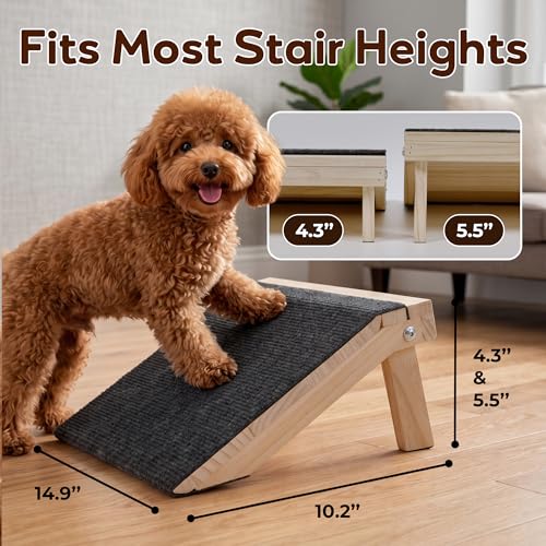 2 Pack Non-Slip Wooden Pet Ramp for Small Dogs, Gentle Slope Stair Ramp for Puppies, Senior Pets & Cats, Easy to Use Indoor Pet Access Ramp