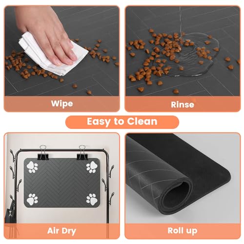 Pet Feeding Mat-Absorbent Pet Placemat for Food and Water Bowl, with Waterproof Rubber Backing, Quick Dry Water Dispenser Mat for Dog and Cat (20"x12", Striped Dark Gray)