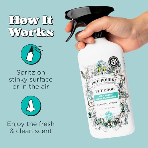 Pet-Pourri Pawsitively Fresh Pet Odor Deodorizer Spray, 16 Fl Oz, Up to 800 Uses, Air + Fabric Odor Remover with Essential Oils & Plant Based Ingredients, Vet Recommended, Pineapple, Jasmine & Pear