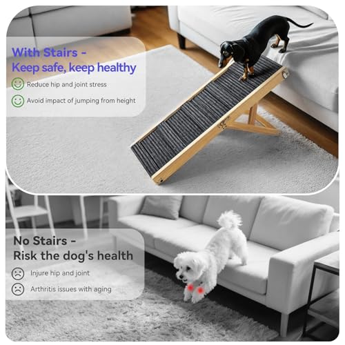 2026 Upgraded Dog Ramp for Couch, Foldable Small Dog Ramp for Sofa, 4 Adjustable Height from 13'' to 21", Portable Stable Pet Steps with Non-Slip Pad, Pet Ramps Use for Sofa Couch Stairs