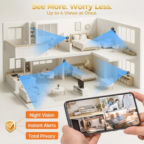 ZEEPORTE 2K Indoor Cameras for Home Security - Baby Monitor and Dog Pet Camera with Motion Detection, 2-Way Audio, Night Vision, Siren, Wired Security Camera - Works with Alexa and Google Home(2-Pack)