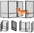 SNUOWU Full Metal Freestanding Dog Gate with Door, 32''Height Foldable Pet Dog Fence for Indoor & Outdoor, 4 Panels Extra Wide Free Standing TallDog Gates for Doorways,House,Stairs,Porch,Deck,Yard