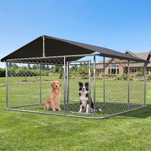 Petony Outdoor Dog Enclosure Heavy Duty Dog Kennel House Mesh Dog Big Cage Pet Kennel Steel Fence with Secure Lock