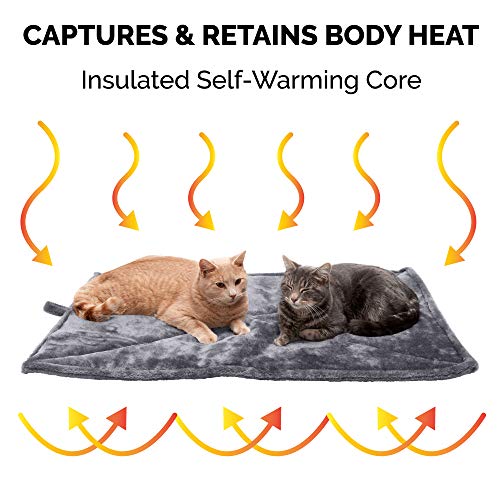 Furhaven ThermaNAP Self-Warming Cat Bed for Indoor Cats & Large/Medium Dogs, Washable & Reflects Body Heat - Quilted Faux Fur Reflective Bed Mat - Gray, Large