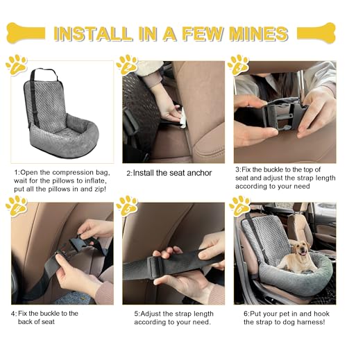 Dog Car Seat for Small Medium Dogs,Detachable Washable Travel Safety Pet Booster Seat, Comfy Ultra Soft and Multifunctional Car Travel Bed,Grey