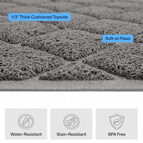 GORILLA GRIP Cat Litter Box Mat, Cushioned Coil Mesh Litter Trapping Mats, Scatter Control Supplies for Less Mess, Phthalate Free, Ultra Deep Catch Grooves, Rinse or Vacuum to Clean, 24x17 Gray